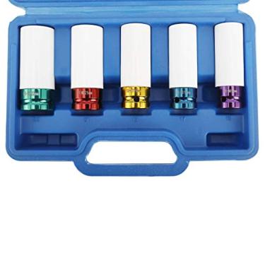 Imagem de KUNTEC Soquete de impacto protetor de roda de acionamento de 1/2" 5 peças conjunto de soquete de impacto profundo de parede fina de plástico durável soquete de porca de 6 pontas, métricas, 15 mm, 17 mm, 19 mm, 21 mm e 22 mm