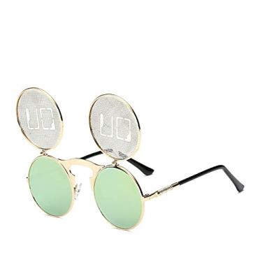 Imagem de Óculos de sol redondos da moda para homens, óculos de festa, óculos de sol femininos únicos, steampunk, molas, pernas, flip, óculos de festa, c13, tamanho único