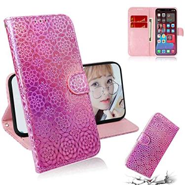 Imagem de SHOYAO Capa de telefone carteira folio para LG K52, capa fina de couro PU premium, suporte de visualização horizontal, cordão, viagem, rosa
