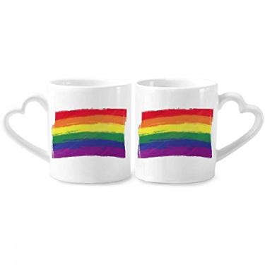 Imagem de Conjunto de canecas de porcelana para casais, lésbicas, lésbicas, gays, arco-íris, punho, coração