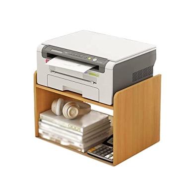 Imagem de KIZQYN Suporte de impressora de mesa de escritório Prateleira de impressora de mesa Rack de impressora de mesa Copiadora de camada dupla Rack de armazenamento Estante de mesa Impressora de mesa (Cor: Cor de madeira, Tamanho: G)