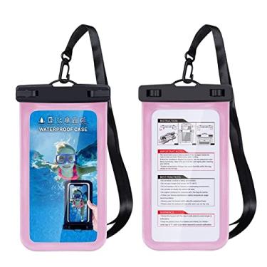 Imagem de SZAMBIT Capa de Bolsa de Celular à Prova D'água,IPX8 Bolsa Seca do Celular com Cordão do Pescoço,Compatível para iPhone X/XS/XR/XS Max/7/7 Plus/8/8 Plus/6S/6 Plus/Samsung Galaxy S6/S7,2pcs (Pink)