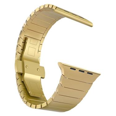Imagem de MaKTech Bracelete de Elo de Metal em Aço Inoxidável para Apple Watch 10/9/Ultra 2/SE/8/7[2024] (46mm/45mm/44/49mm,Ouro)