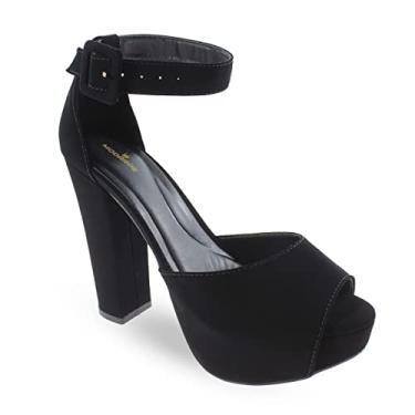 Imagem de Sandália Modarpe Meia Pata Salto Alto Grosso Feminina M09 Cor:Preto;Tamanho:37