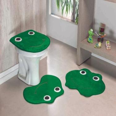 Imagem de Kit Tapete Banheiro Premium Sapo Verde Bandeira Guga Tapetes 3 Peças