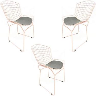 Imagem de Kit 3 Cadeiras BERTOIA cor Rosê assento preto - Poltronas do Sul