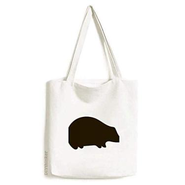 Imagem de Bolsa de lona preta com retrato de animal porco-espinho de compras, bolsa casual