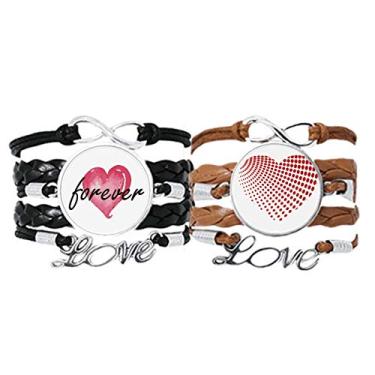 Imagem de DIYthinker Pulseira Red Radiate Dots para Dia dos Namorados com alça de mão, corda de couro, conjunto duplo