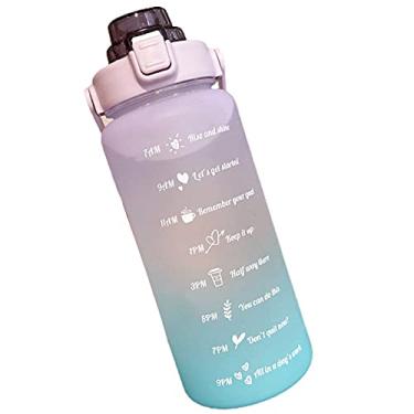 Imagem de Garrafa de água Youmeer 2 litros, esportiva com marcador de tempo, grande capacidade, à prova de vazamento, linda, com tampa superior de encaixe, cor gradiente, para academia, campus e ambientes externos
