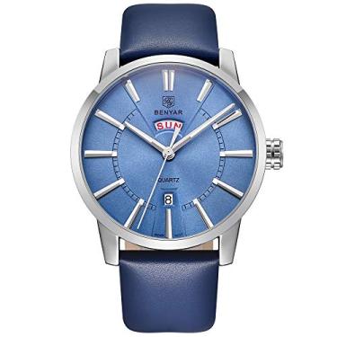 Imagem de Relógio masculino impermeável 30M 2019 BENYAR de quartzo com marca luxuosa relógio de pulso esportivo fashion automático data semana casual masculino, Silver Blue