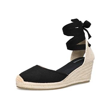 Imagem de TONIVIS sandália feminina plataforma anabela alças de anabela, anabela de 7,6 cm, tira macia no tornozelo, bico fechado, sandália clássica de verão, Black - 2.5" Heel, 7.5