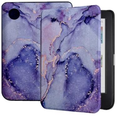 Imagem de Caweet Capa para Kobo Clara Color/Kobo Clara BW 15 cm versão 2024, capa de couro PU ultraleve com despertar/hibernar automaticamente, mármore lilás
