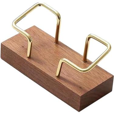 Imagem de Titular do cartão de visita organizador mesa de escritório expositor memo contador acessórios prateleira mesa titular do cartão de madeira armazenamento (Noz preta-T)
