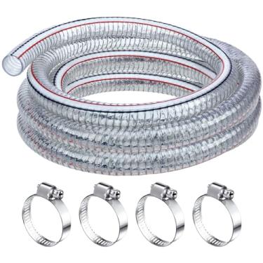 Imagem de Frienda Tubo flexível de fio de aço resistente com fixadores tubo de mangueira de drenagem de óleo de alta pressão PVC fio transparente reforçado para bomba de porão marinho de lagoa jardim piscina