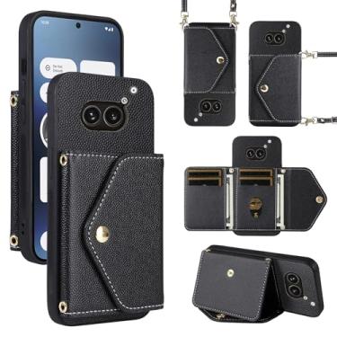 Imagem de Dibosom Capa carteira minimalista para celular Nothing Phone 2a com alça de ombro, 6 compartimentos para cartões, fina e fina, suporte para cartão de crédito de couro PU, acessórios, capa de celular