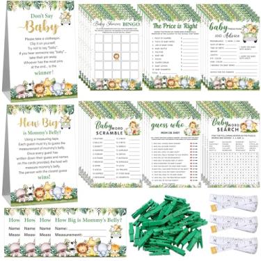 Imagem de Jetec 407 jogos de chá de bebê com animais safári, 8 jogos, bingo de chá de bebê, confusão de palavras, busca de palavras, previsões e conselhos, o preço é certo, adivinhe quem, qual o tamanho da