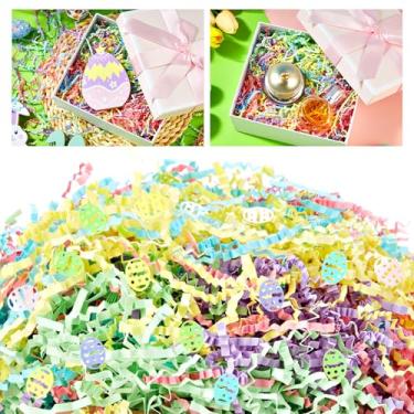 Imagem de Leitee Cesta de Páscoa de 500 g Papel enrugado com confetes de papel de ovo colorido pastel fio de enchimento de fragmento de tecido de grama ráfia enrugado caixa de presente para festa de casamento