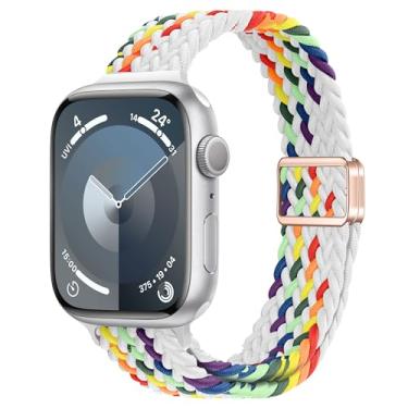 Imagem de ALSMGGBPAF Pulseira feminina de nylon trançado fina compatível com Apple Watch séries 10, 9, 8, 7, 6, SE, 5, 4, 3, 2 e 1 de 42 mm, 41 mm, 40 mm, 44 mm, 45 mm, 2 e 1 de 42 mm, 41 mm, 40 mm, 44 mm, 46