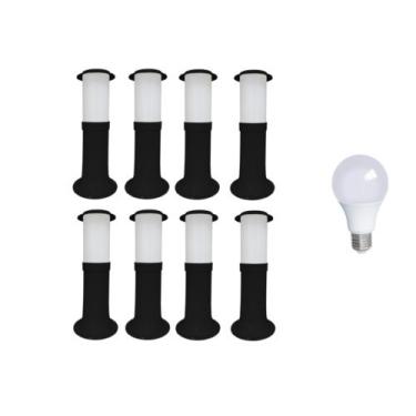 Imagem de Kit 8 Poste Balizador Luminária Casa Sítio Jardim 35cm Preto + Lâmpada
