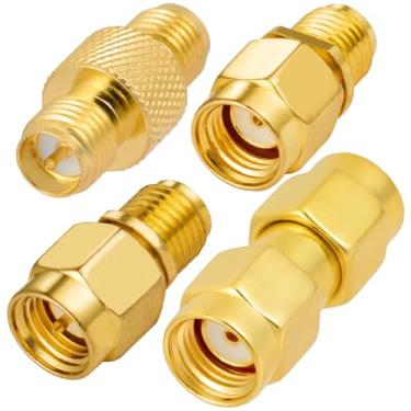 Imagem de POBADY 4PCS SMA para RP-SMA 4 Tipos Kit Adaptador 50 Ohm RF Coaxial Adaptador Conversor para Antena Roteador Cabo Coaxial