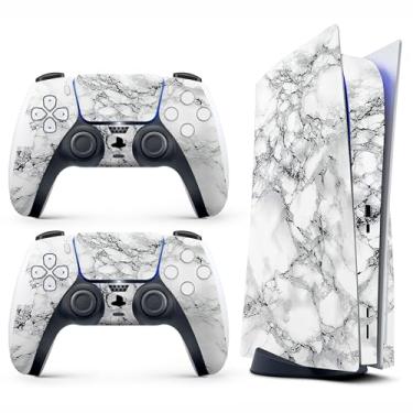 Imagem de TracyArt Capa Adesiva para PS5 - Marmor Branco, Compatível com Edição de Disco e Digital, 2 Capas de Controle e Console, Sem Bolhas, Proteção Total, Impermeável, Removível