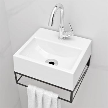 Imagem de Kit Gabinete Banheiro Pequeno Suspenso 32x30 Cuba Pia de Apoio C/Torneira E Válvula Beltempo