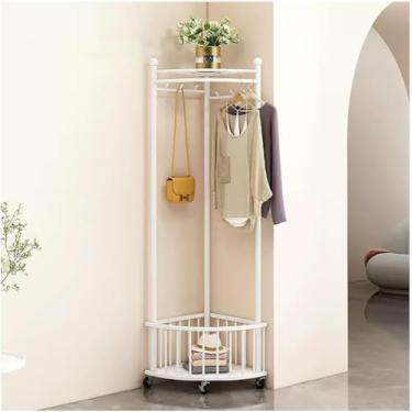 Imagem de Cabide De Metal Com Ganchos Para Canto Do Quarto Cabideiro Com Cesta Inferior Para Pendurar Roupas E Bolsa, White, 45 * 160cm