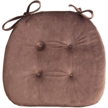 Imagem de Almofada De Assento Para Cadeira De Jantar, 17x16 Polegadas, Almofada De Cadeira Arredondada De Veludo Com Dois Laços Almofada Antiderrapante Para Cadeira De Esc, Brown., 42x40cm(17x16inch)