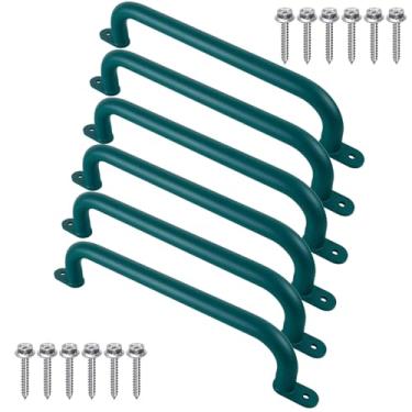 Imagem de Purife Conjunto de 6 alças de segurança de metal verde para playground de 43,3 cm – Conjunto de pegadores, conjuntos de balanço, barra de macaco infantil para sala de jogos interna