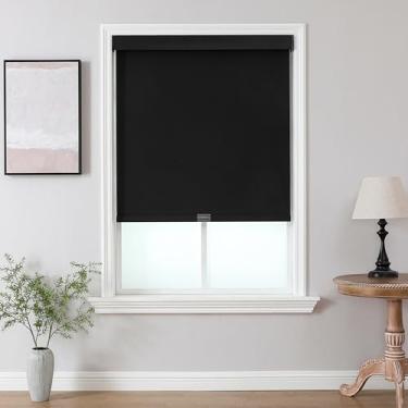 Imagem de Joydeco Persianas de rolo 100% blackout (Pro), persianas sem fio free-stop para janelas, proteção UV, persianas de tecido natural para casa e escritório, capa de alumínio à prova de luz (preta, 40 cm