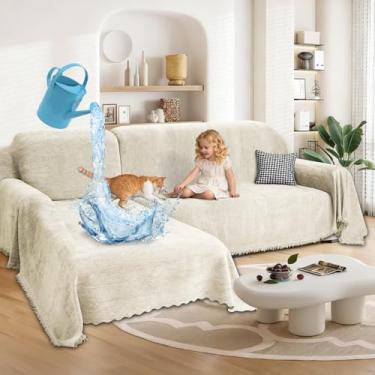 Imagem de ROFASVCO 1OO% capas de sofá secionais à prova d'água para cães, chenille, em forma de L, conjunto de 2 capas seccionais com borla, macia, lavável, protetor de móveis para animais de estimação (2GG