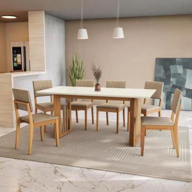 Imagem de Conjunto Sala De Jantar Dora Em Madeira Maciça 6 Cadeiras Linho Fendi 
