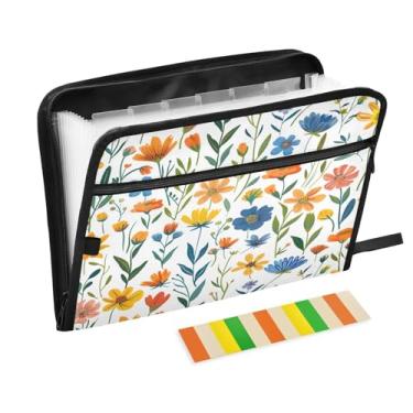 Imagem de Wassud Springwildflowers Pasta organizadora de arquivos de papel A4 com etiquetas e pasta de arquivo expansível com 13 bolsos