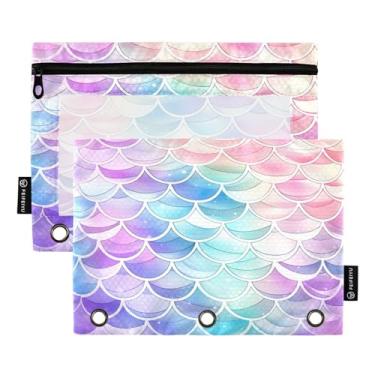 Imagem de Wassud Pacote com 2 pastas de fichário com estampa de sereia arco-íris com 3 furos, pasta organizadora de arquivos para casa, escritório