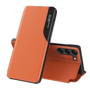 Imagem de COTDINFOR Capa protetora à prova de choque compatível com Samsung Galaxy S26, couro transparente com suporte, flip magnético, capa protetora para Samsung Galaxy S26, Windows Laranja