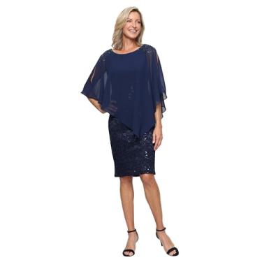 Imagem de S.L. Fashions Vestido feminino curto com lantejoulas e renda e contas sobrepostas, Azul-marinho novo, 46