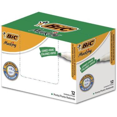 Imagem de Pincel para Quadro Branco BIC Marking Recarregável Verde Caixa com 12