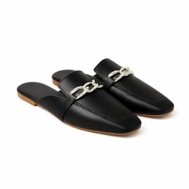 Imagem de Mule Feminino Confortável Leve Casual Dia a Dia Fácil de Calçar, Preto