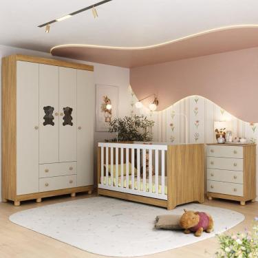 Imagem de Quarto de Bebê Completo com Berço Americano 3 em 1 Fofura Multimóveis MP4649