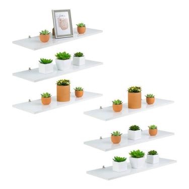 Imagem de Kit 6 Prateleira Branca MDF 60 x 10cm Suporte Cantoneira