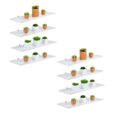 Imagem de Kit 8 Prateleira Branca MDF 60 x 10cm Suporte Cantoneira