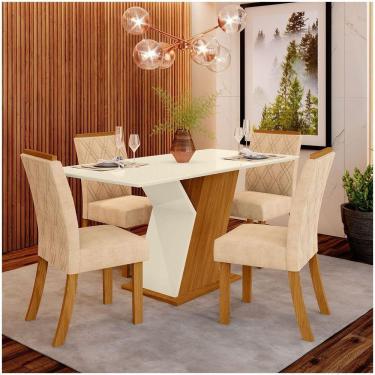 Imagem de Conjunto Sala De Jantar Mesa 120cm 4 Cadeiras Lupita Casa 812 Nature Off White E Linho