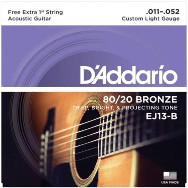 Imagem de Encordoamento para Violão Aço D`Addario EJ13B 011 Bronze Corda Mi Extra