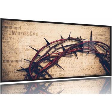 Imagem de Quadros Decorativos Coroa de Espinhos Jesus Sala 130x60 Moldura Preta 2x2