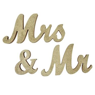 Imagem de Sinal Sr e Sra para Mesa de Casamento, Decora??es de Casamento Grandes Letras de Madeira Sr e Senhorita, Mesa de Cabe?a de Decora??o de Festa Carta de Madeira de Casamento, Sinal de Casamento(Gol