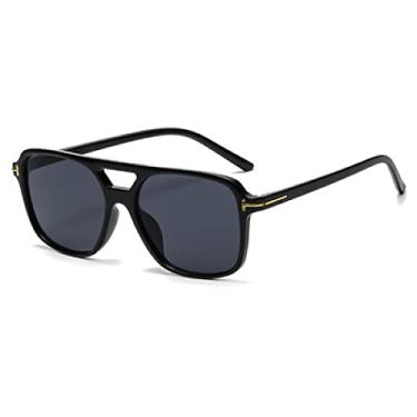 Imagem de Óculos de sol quadrados grandes retrô femininos masculinos moda pontes duplas óculos uv400 tons populares óculos de sol, preto cinza, um