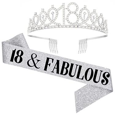 Imagem de UVATAHONA Faixa e tiara de aniversário de 18 anos para meninas, faixa e coroa fabulosa de aniversário de 18 anos, presentes de feliz aniversário de 18 anos para meninas, suprimentos e decorações de