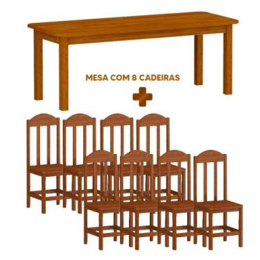 Imagem de Mesa Retangular Com 8 Cadeiras Madeira Maciça 200 X 88 Mel Solene Shop