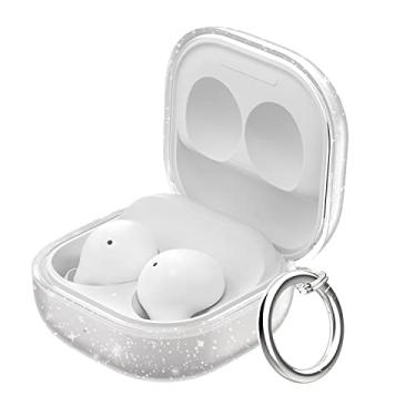 Imagem de Aircawin Capa para Samsung Galaxy Buds FE 2023/Galaxy Buds 2 Pro 2022/Galaxy Buds 2 2021/Galaxy Bud Pro2021/Galaxy Bud Live 2020 Capa transparente com glitter, película de TPU macio com chaveiro e