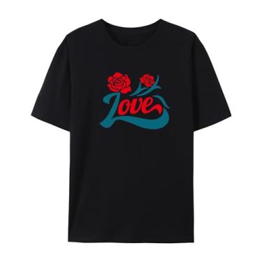 Imagem de Camiseta com estampa rosa para homens e mulheres Love Funny Graphic Shirt for Friends Love, Preto, G